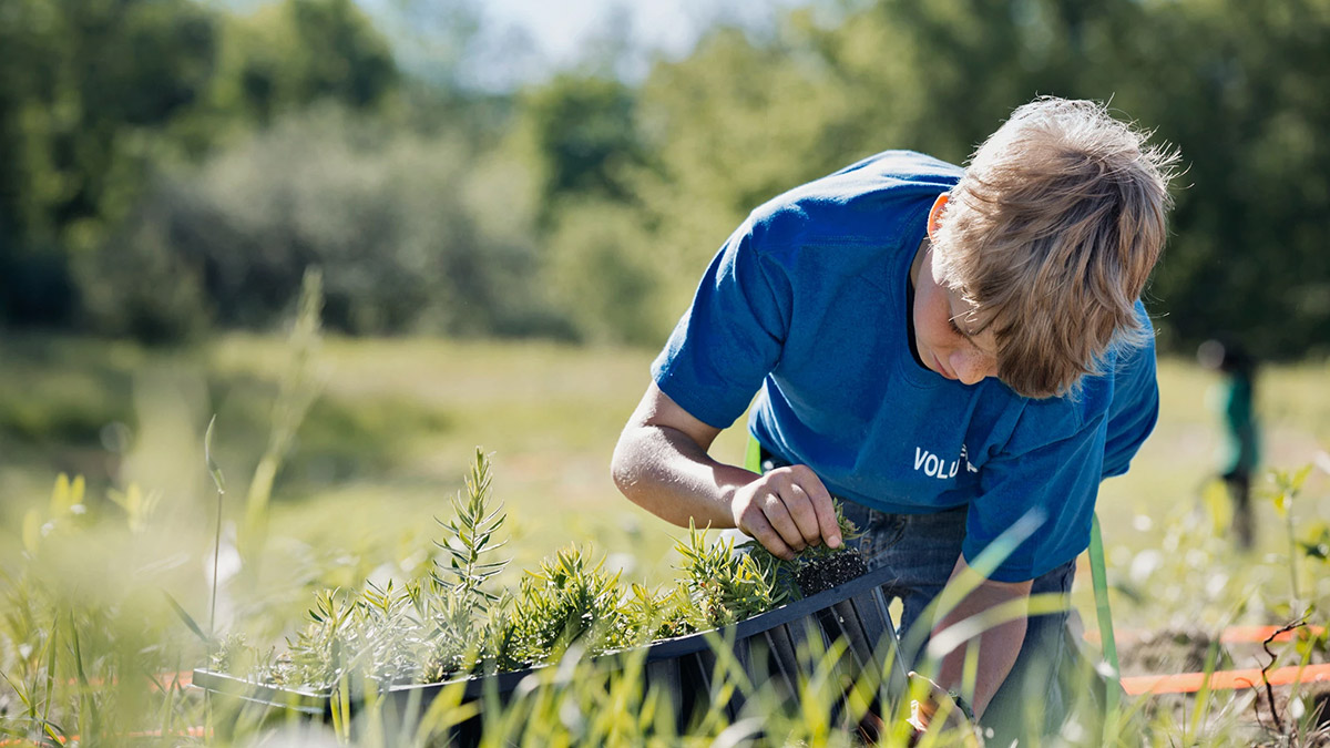 A young person planting seeds