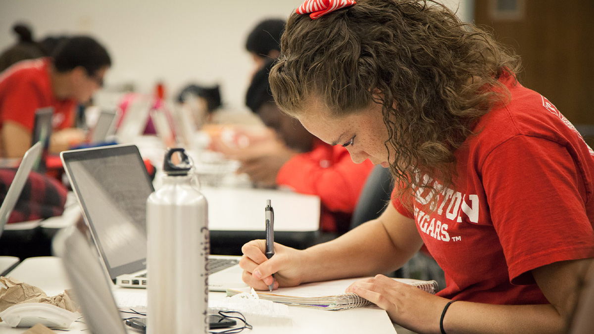 A student working in class